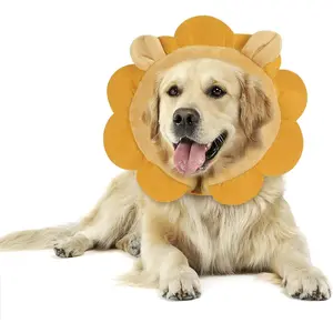 IEUUMLER Inflatable Recovery Dog Collar, Protective Donut Cone, Adjustable Soft Collar for Dog and Cat After Surgery Prevent from Biting & Scratching EU002 - Brown Lion L