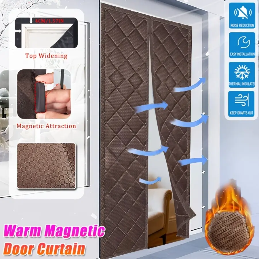 Magnetic Quilted Door Curtain, Automatic Closure Windproof Cold Barrier, Hook Ring Installation, Sound Insulation Privacy Screen, Indoor Use