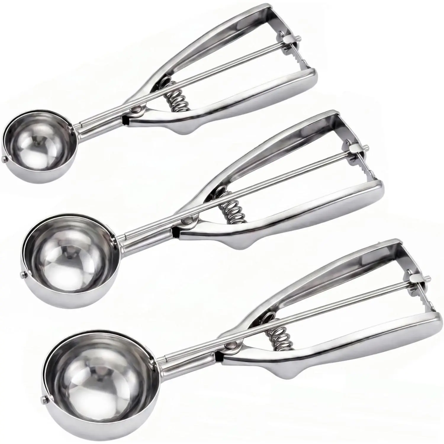 Ice Cream Scoop, 3 count Cookie Scoop Set, 18/8 Stainless Steel Cookie Dough Scoop, Cookie Scoops for Baking Set of 3, Ice Cream Scooper with Trigger Release, Cookie Scooper for Baking