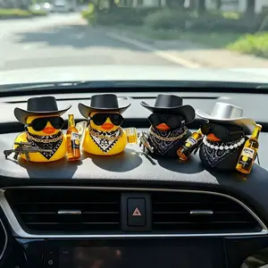 4pcsCowboy Duck Themed Car Ornaments, Car Interior Ornaments, Unique Car Accessories, Gangster Rubber Duck with Beer and Gun Details, Truck Cab Decorations, The Must-Have Gift for Car Enthusiasts and Truck Drivers This Year