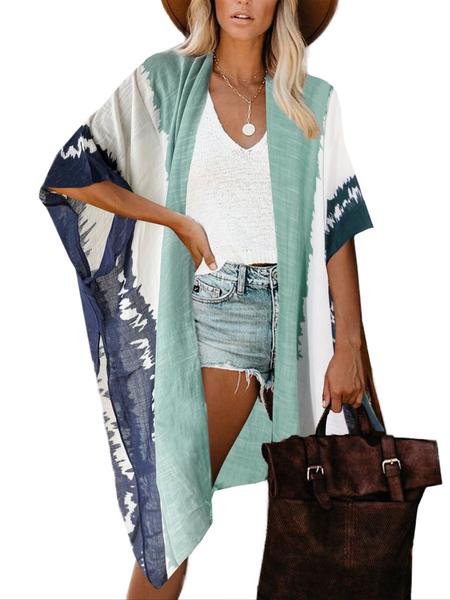 Women's Ethnic Pattern Kimono, Boho Casual Open Front Cover Up for Beach Vacation, Ladies Spring & Fall Clothes