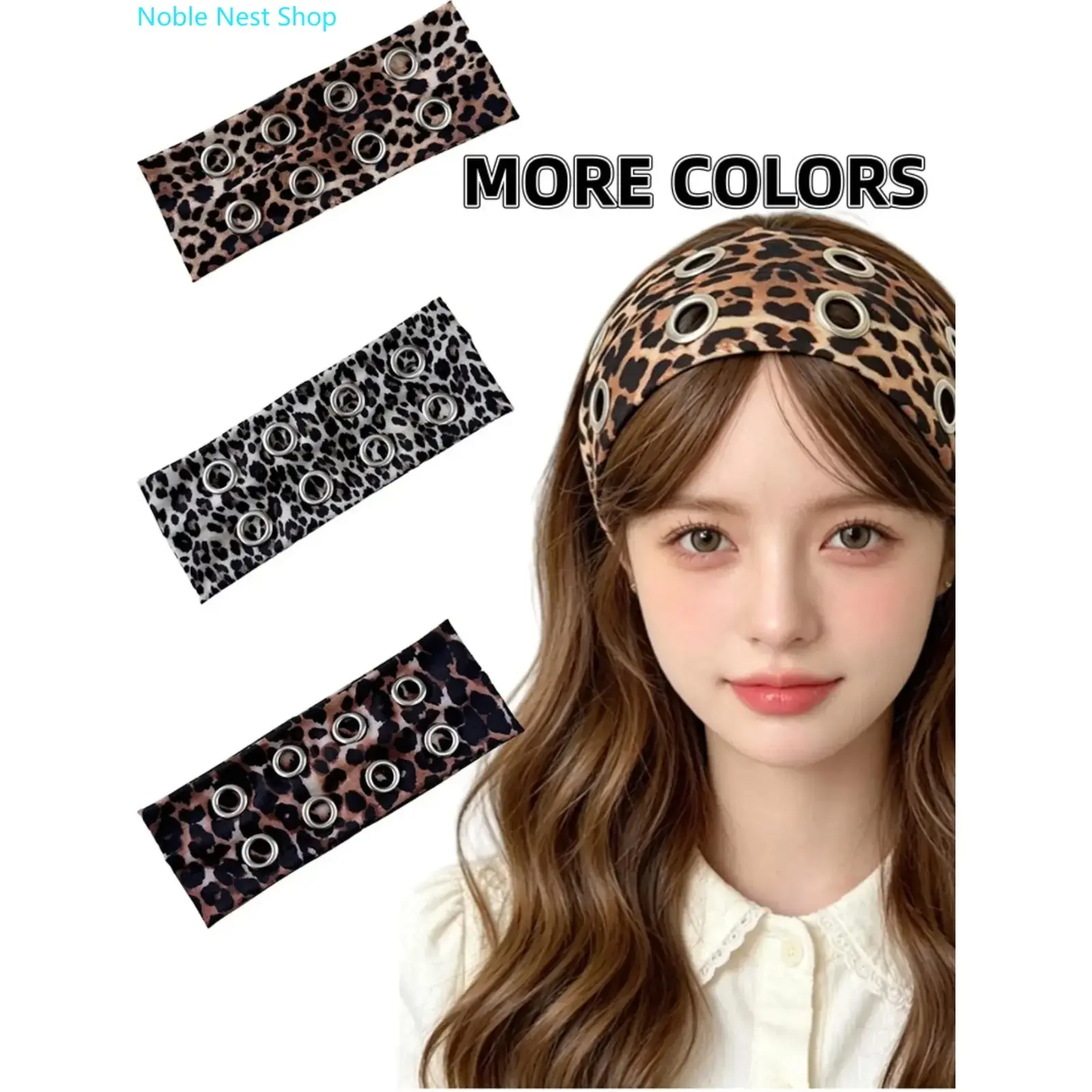 Women's Leopard Print Metal Hoop Headbands - 3-Pack, Wide Elastic Comfort-Stretch, 3-Color Trendy Non-Slip Hair Accessory for Fitness, Daily Casual Wear, Headband