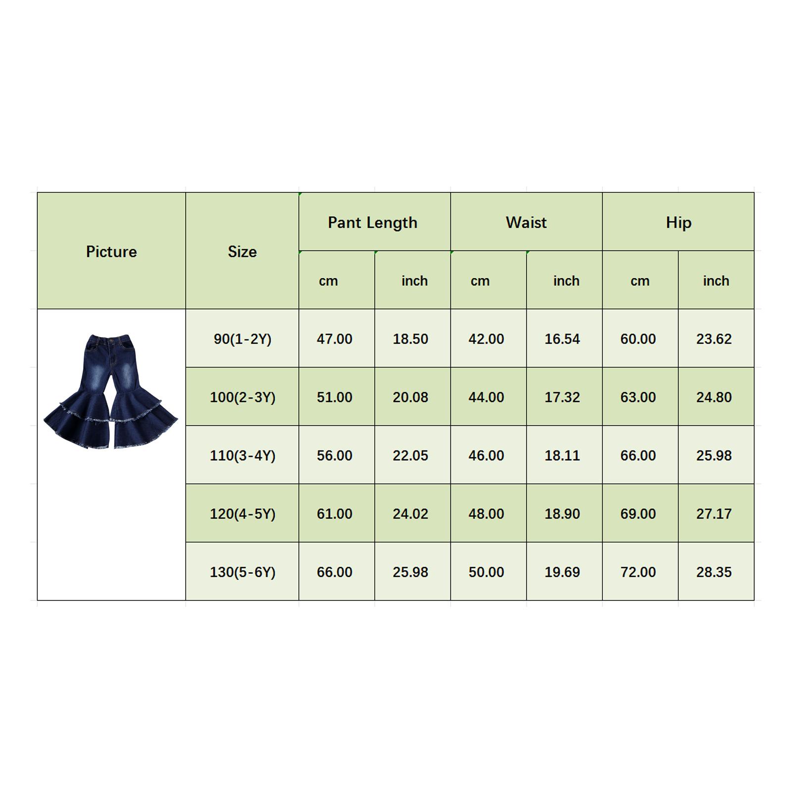 Toddler Baby Girl Flare Pants Solid Denim Ripped Jeans Ruffle Wide Leg Legging Trousers Little Girls High Waist Bell Bottoms