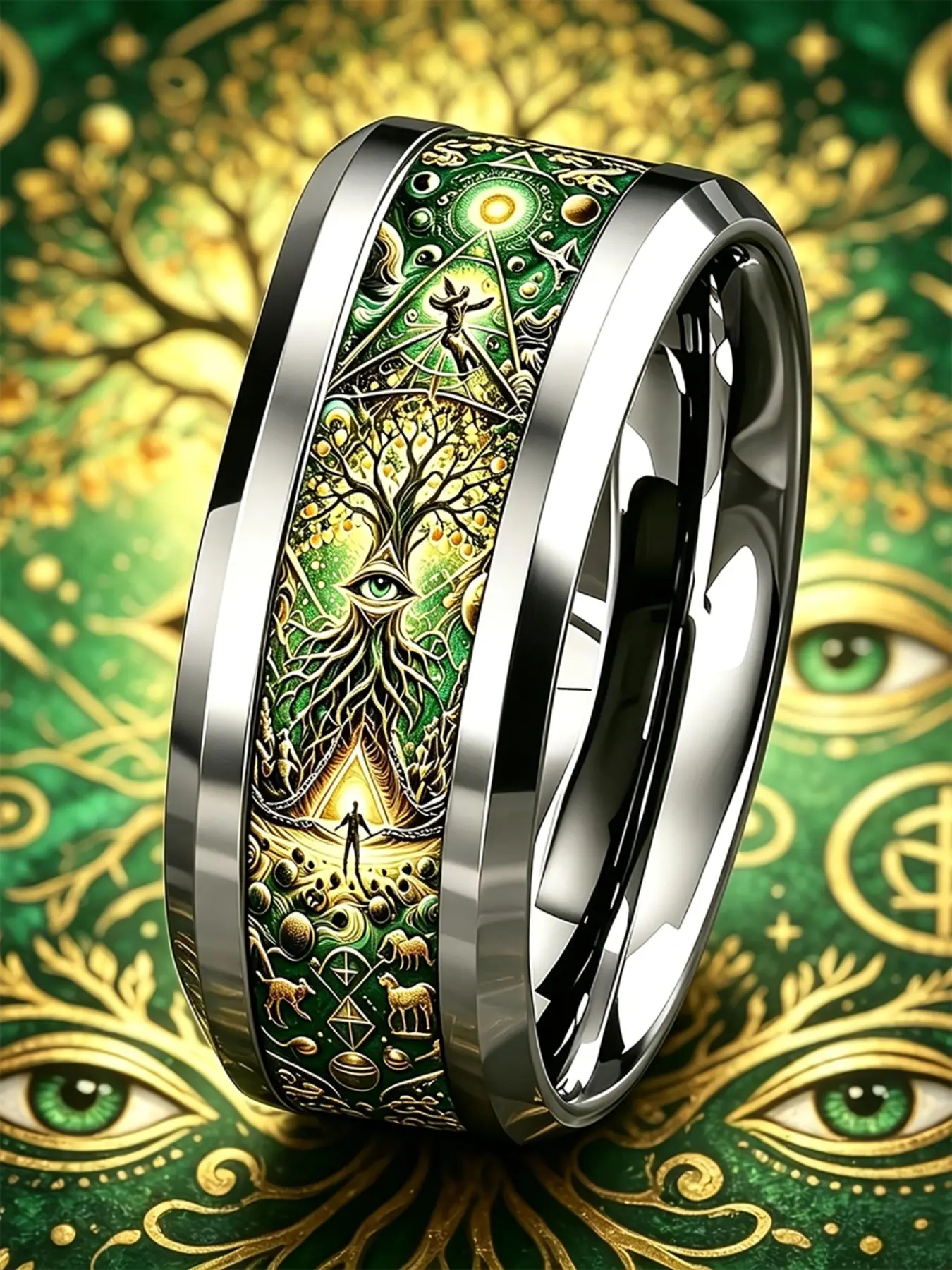 8mm Stainless Steel Ring with Life Tree, Elegant and Durable, Perfect for All Seasons, Party Style Jewelry