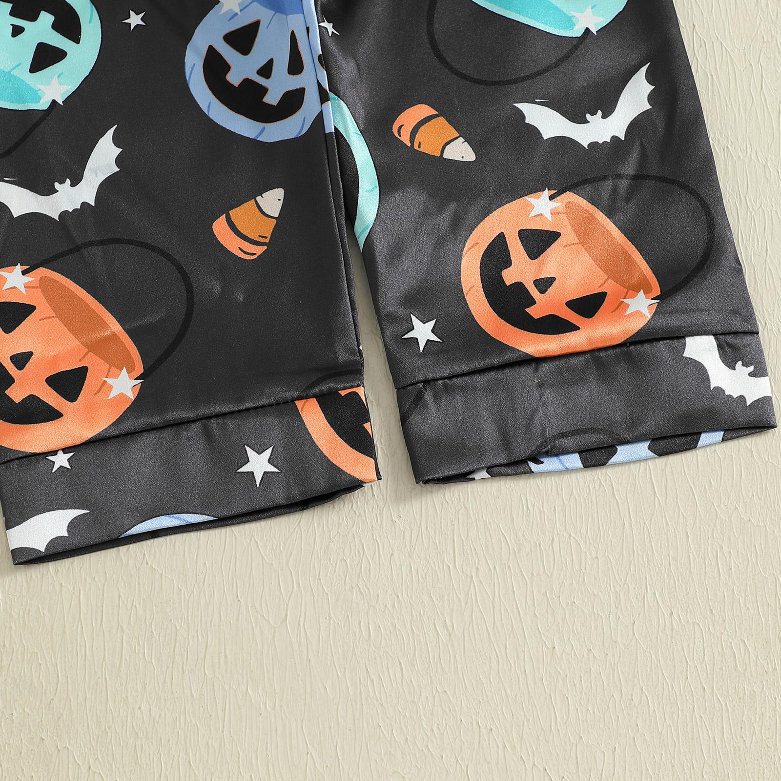 Kids Toddler Boys Girls Halloween Satin Pajamas Set Pumpkin Print Button Up Shirt Elastic Pants Silk Pajama Sets Sleepwear Kids Toddler Boys Girls Halloween Satin Pajamas Set Pumpkin Print Button Up Shirt Elastic Pants Silk Pajama Sets Sleepwear