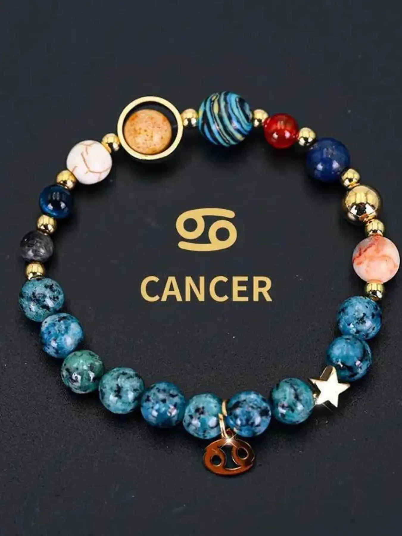 Eight Planets Twelve Zodiac Bracelet, Natural Stone Blue Spot Beads, Unique Jewelry Gift Idea, Perfect for Planet & Astrology Lovers