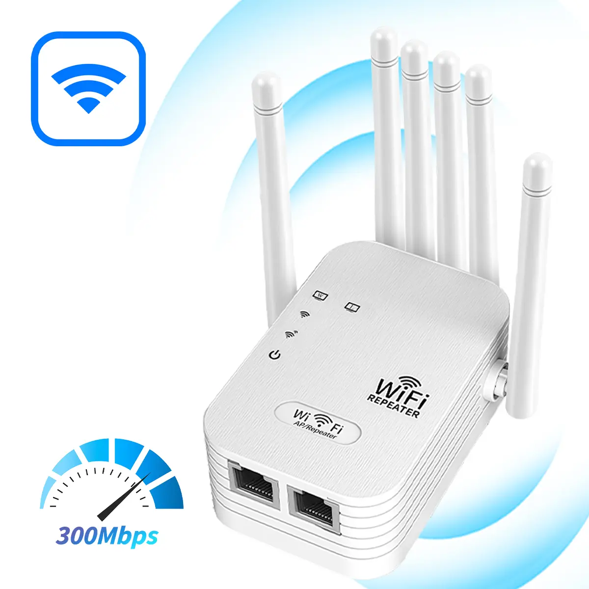 2.4GHz WiFi Extender 300Mbps Wireless Signal Booster, Wifi Extenders Signal Booster For Home, 6 High Gain Antennas WiFi Repeater with Ethernet Port, Extend Wireless Coverage, Multi Device Support, Easy Installation for Home