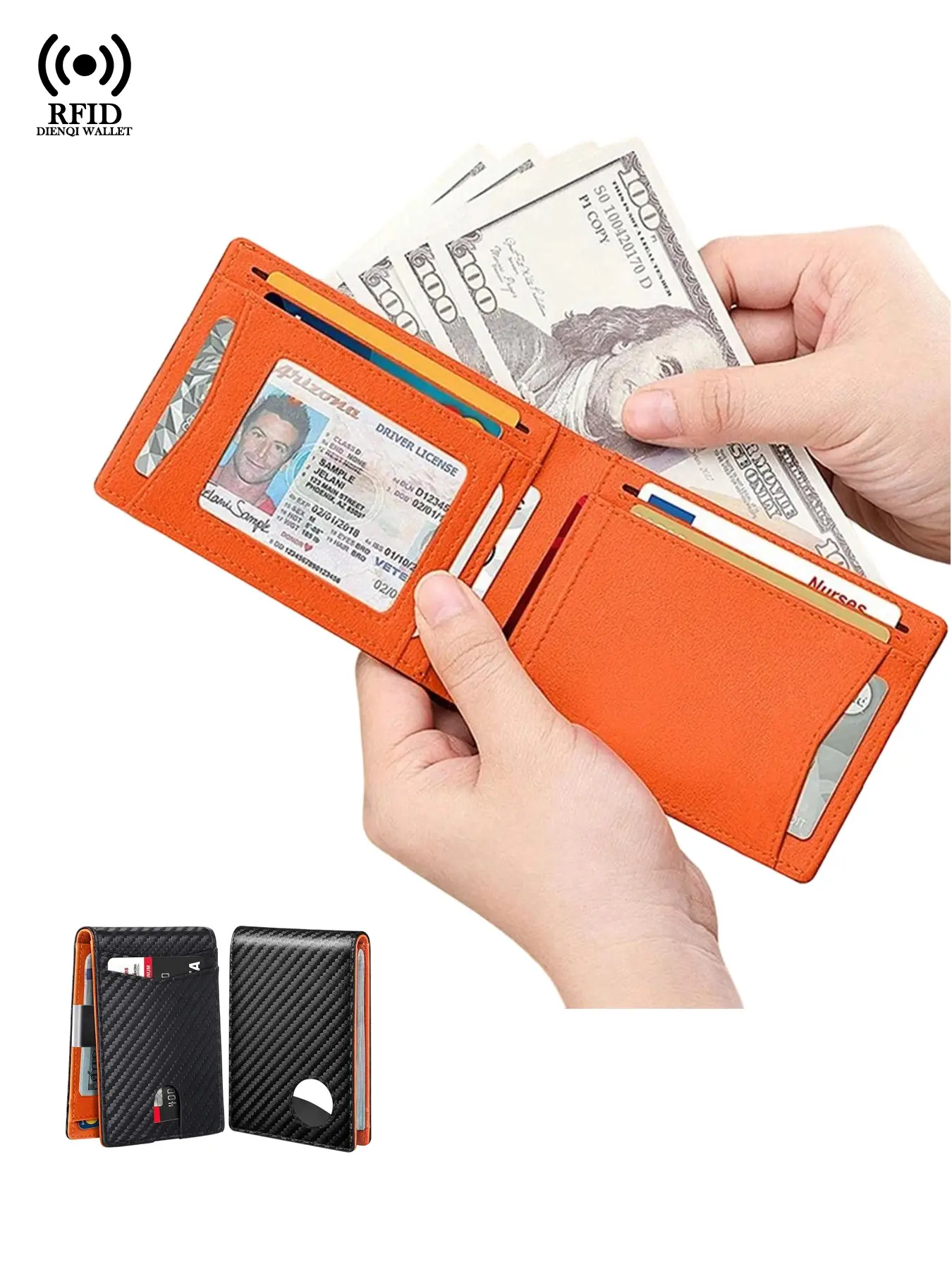 Men’s Wallet with Airtag Tracker Slim Smart Wallets Male Rfid Blocking Carbon Fiber Pattern Bank Credit Card Holder Card Wallet Minimalist Cardholder Man Cash Slot Slim Black Wallet for Air Tag,Daily Use,Gift for Men