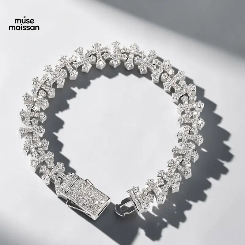 MUSE Iced Out Cross Cuban Link Bracelet Moissanite Hip Hop Bracelet Unisex