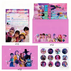 12 Sets Kids Birthday Party Invitation Cards with Matching Envelopes and Badges