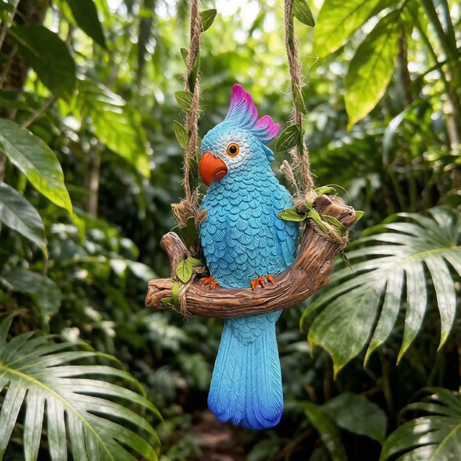 Resin Parrot Hanging Garden Decoration, Outdoor Bird Sculpture Ornament, Suitable for Patio, Lawn, Garden, Balcony, Indoor and Outdoor Spaces
