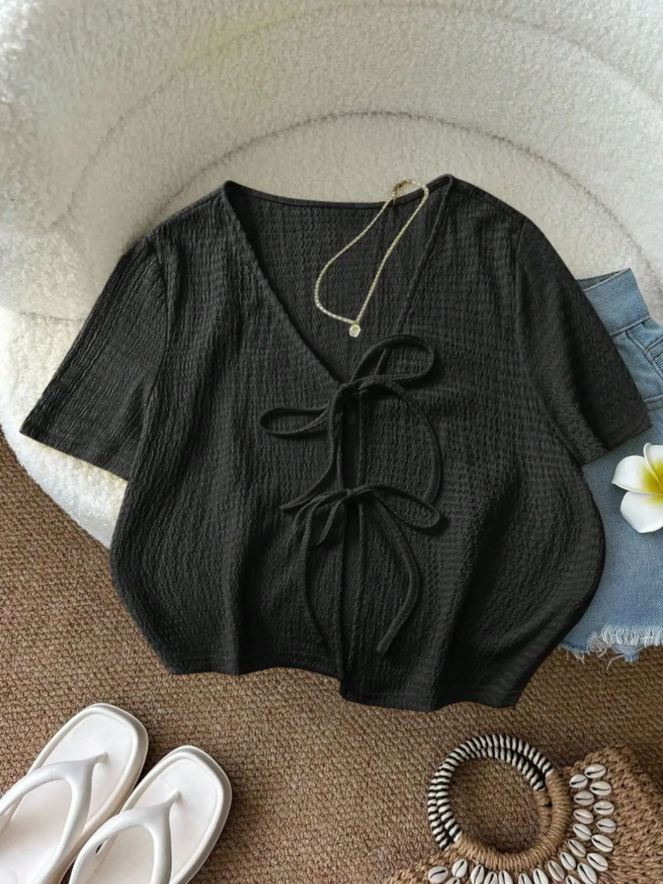 Summer Sweet Comfort Tie-Bow Short Sleeve Cardigan, Women's Plus Size, Stylish, Casual and Cozy, Perfect for Warm Weather Fashion