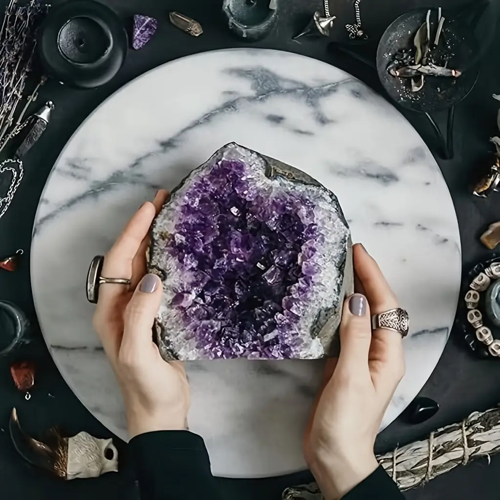 1.76LB Natural Amethyst Cluster Crystal Stone - Bohemian-Style Glam Traditional Mineral Ornament, Home & Garden Tabletop Decor, Spiritual Healing Gift for Collectors space
