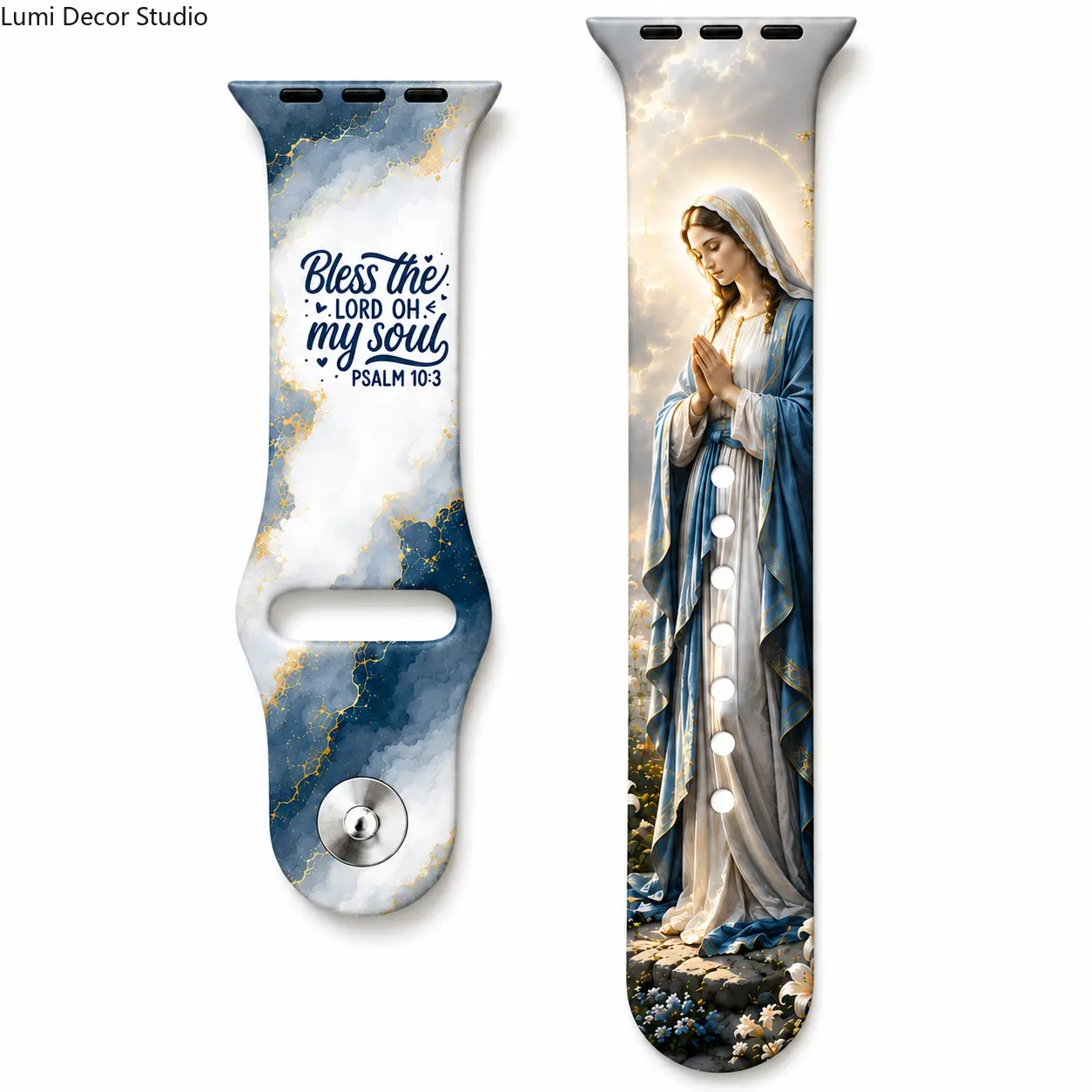Marian Prayer Silicone Smartwatch Band - Blue Marble Scripture Print Adjustable, Durable Wearable Accessory for Daily Faith & Casual Sports Use