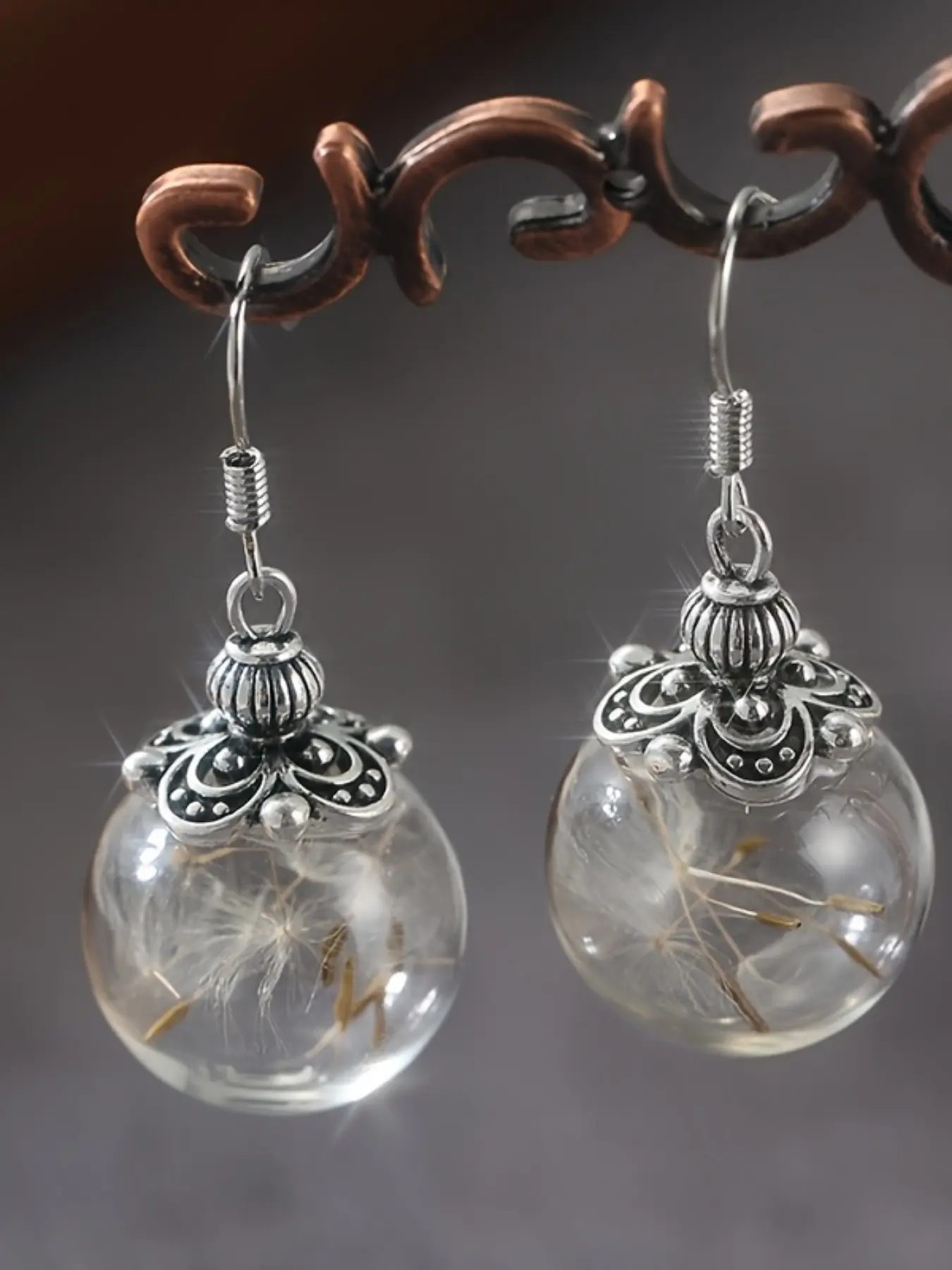 1 Pair of Creative DIY Handmade Plant Seed Pendant Earrings, Popular Glass Ball Dandelion Tassel Earrings for Women