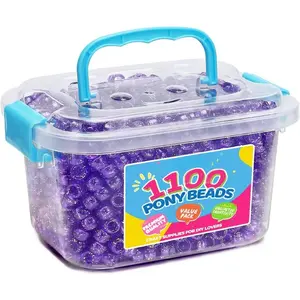 Pony Beads 1100+ Pcs - Glitter  Plastic Kandi Beads in Jar for Bracelets, Hair Braids,  Making & DIY Crafts