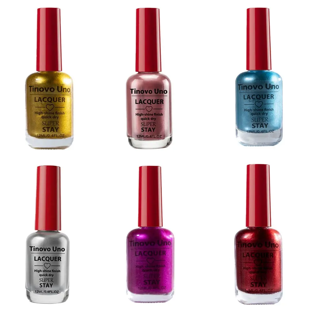 Tinovo Uno 6-Piece Metal Nail Polish Set, Quick-Dry Formula, Chrome Finish, Salon-Style Nail Art, Alcohol-Free, For Adult Use, 12 ml / 0.4 oz