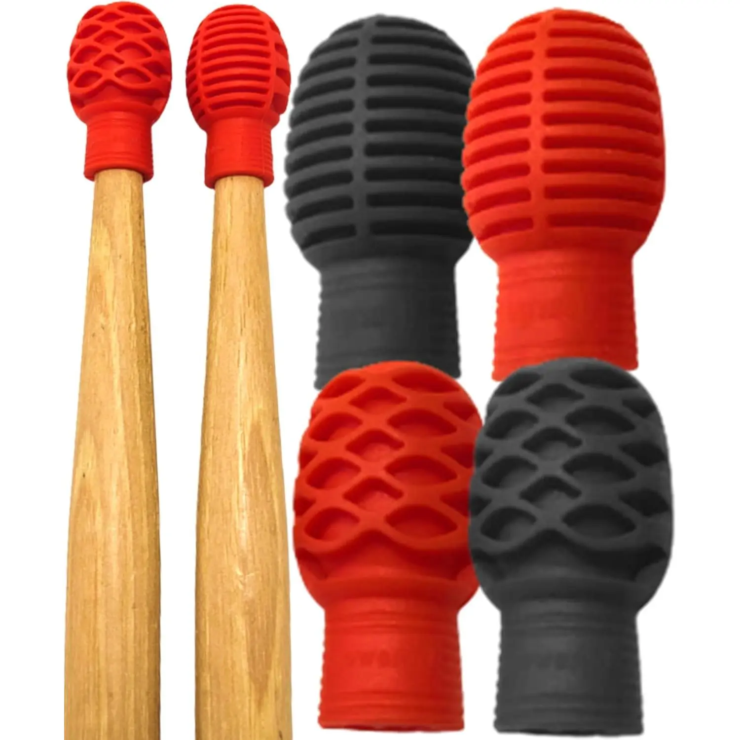Synthetic Drumstick Dampeners (4-Pack) for Drum Enthusiasts - Lightweight Mute for Stick Clacking on Solid Surfaces, Replaces Practice Pad, Feels Just Like Playing Drums, Manufacturer Warranty, Adults