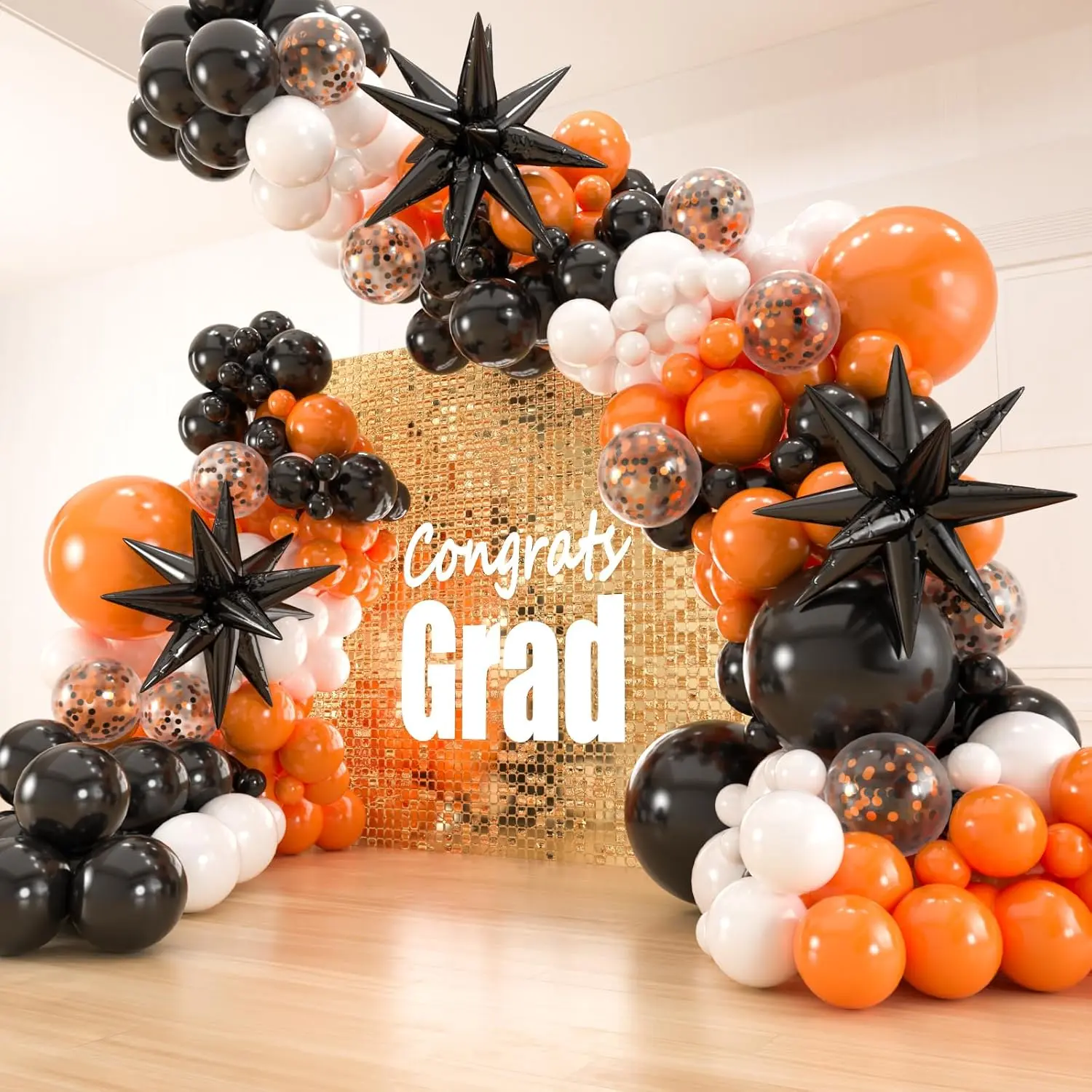 141 count Orange  Balloon Garland Arch Kit, 18 12 10 5 Inch Confetti Balloons with Black Foil  Balloons for Halloween, Class of 2026 Graduation, Birthday Party Decorations