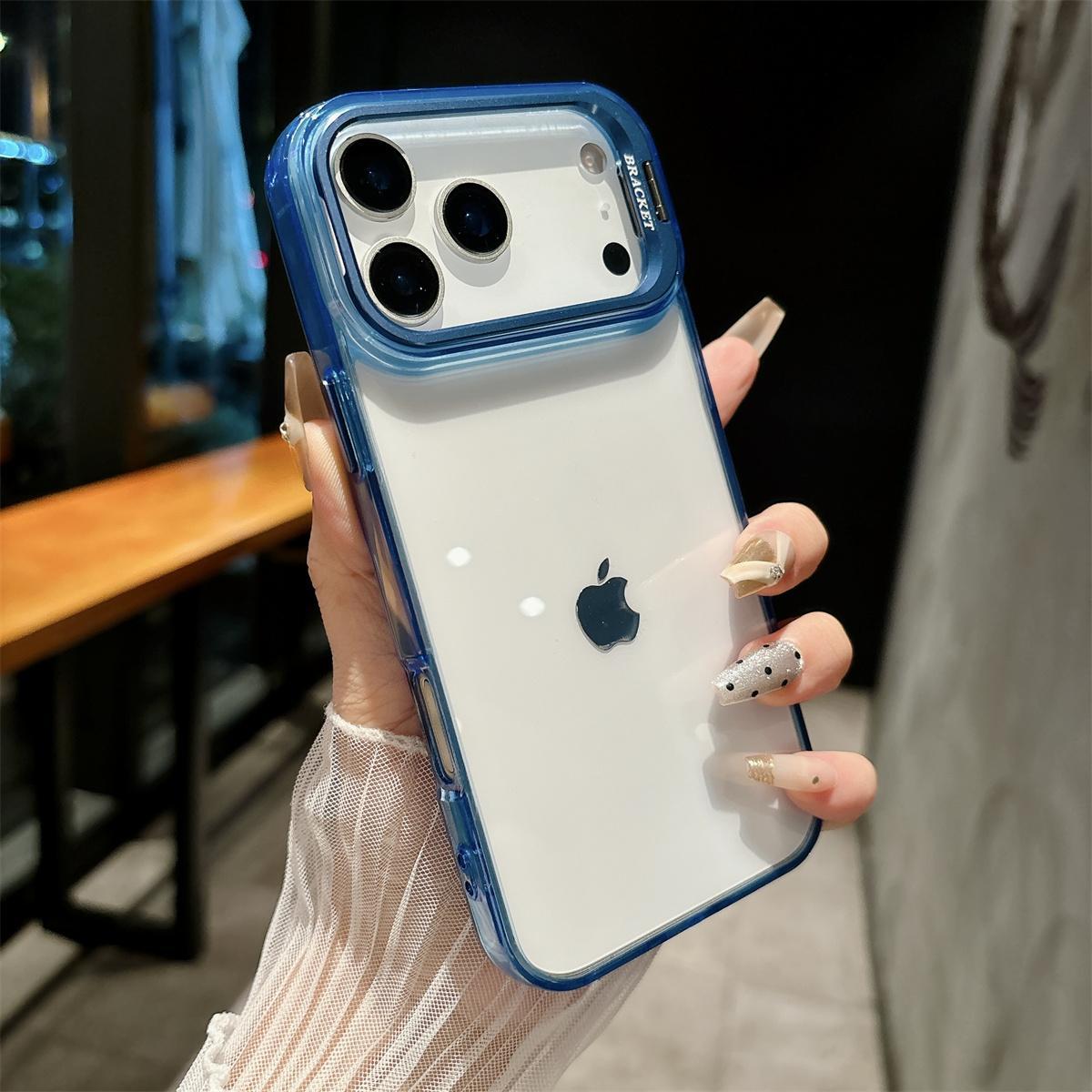 Transparent Hard Shell Phone Case for IPhone 17 Air 16 15 Plus 14 13 12 Pro Max Metal Holder Shockproof Protective Cover