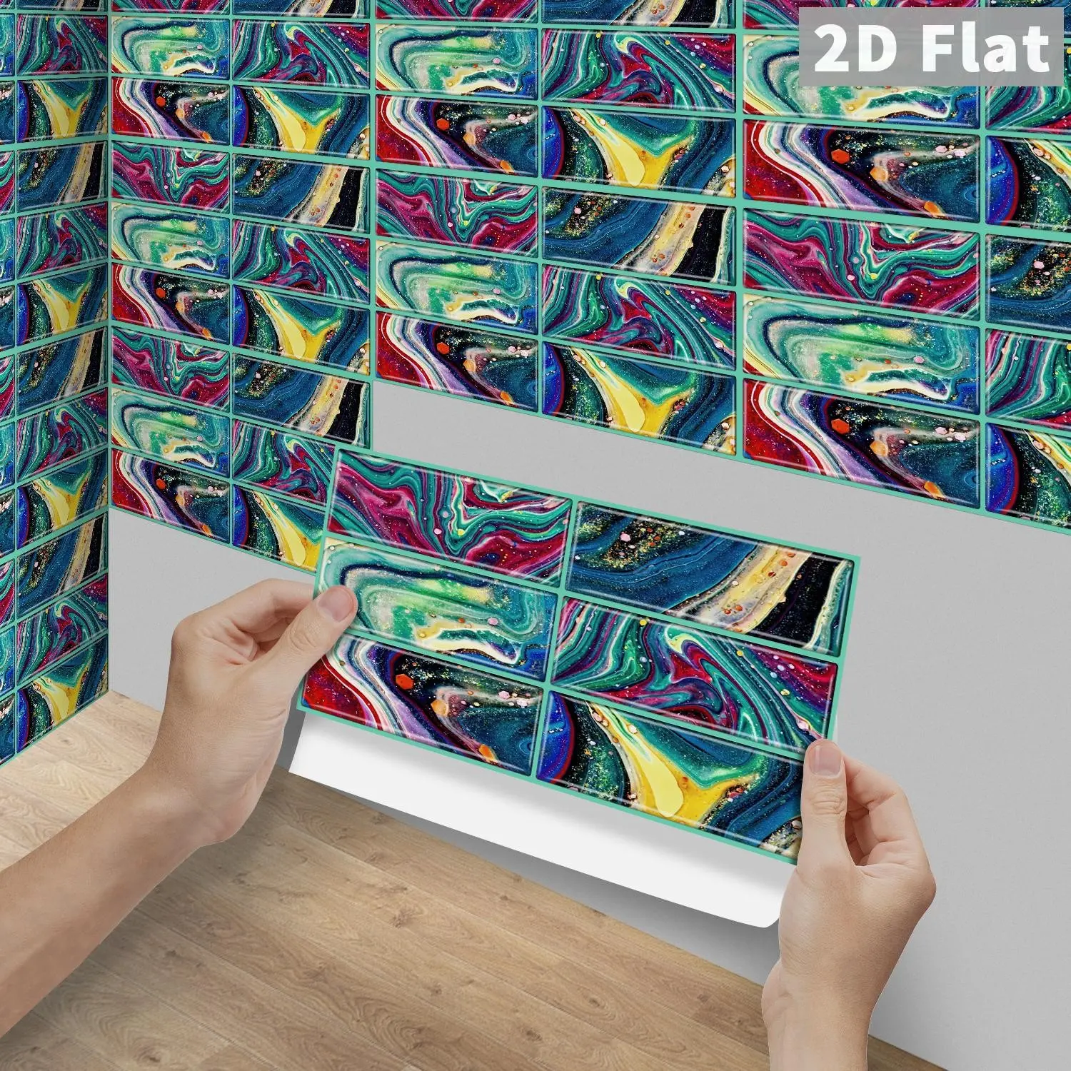 6/12/24/48PCS Colorful Fluid Agate Marble Tile Stickers, FG PVC Crystal Peel & Stick Waterproof Oilproof Splashback for Kitchen Bathroom Floor Tile Wood Surfaces
