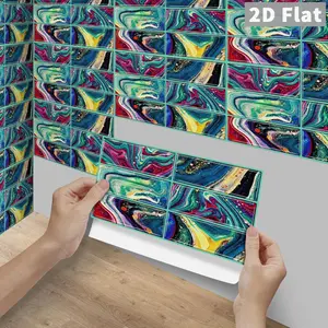 6/12/24/48PCS Colorful Fluid Agate Marble Tile Stickers, FG PVC Crystal Peel & Stick Waterproof Oilproof Splashback for Kitchen Bathroom Floor Tile Wood Surfaces