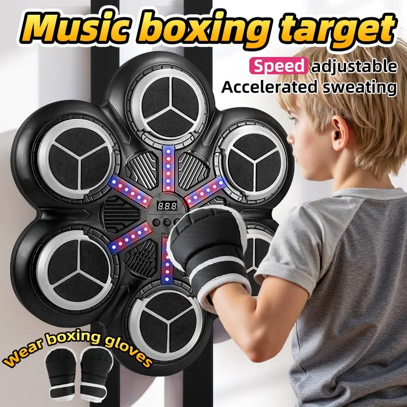 Interactive Electronic Boxing Pad with Music and Lights, Adjustable Speed, Score Tracker, Ideal for Teen Indoor Workout, Includes Gloves