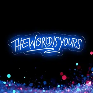 The World Is Yours Neon Sign for Wall Decor USB Power Dimmable LED Light Signs for Bedroom Game Room Mens Cave Beer Bar Wedding Birthday Empowering Party Letters Neon Light Up Sign For Office Graduation Birthday Gift for Women Man Teens