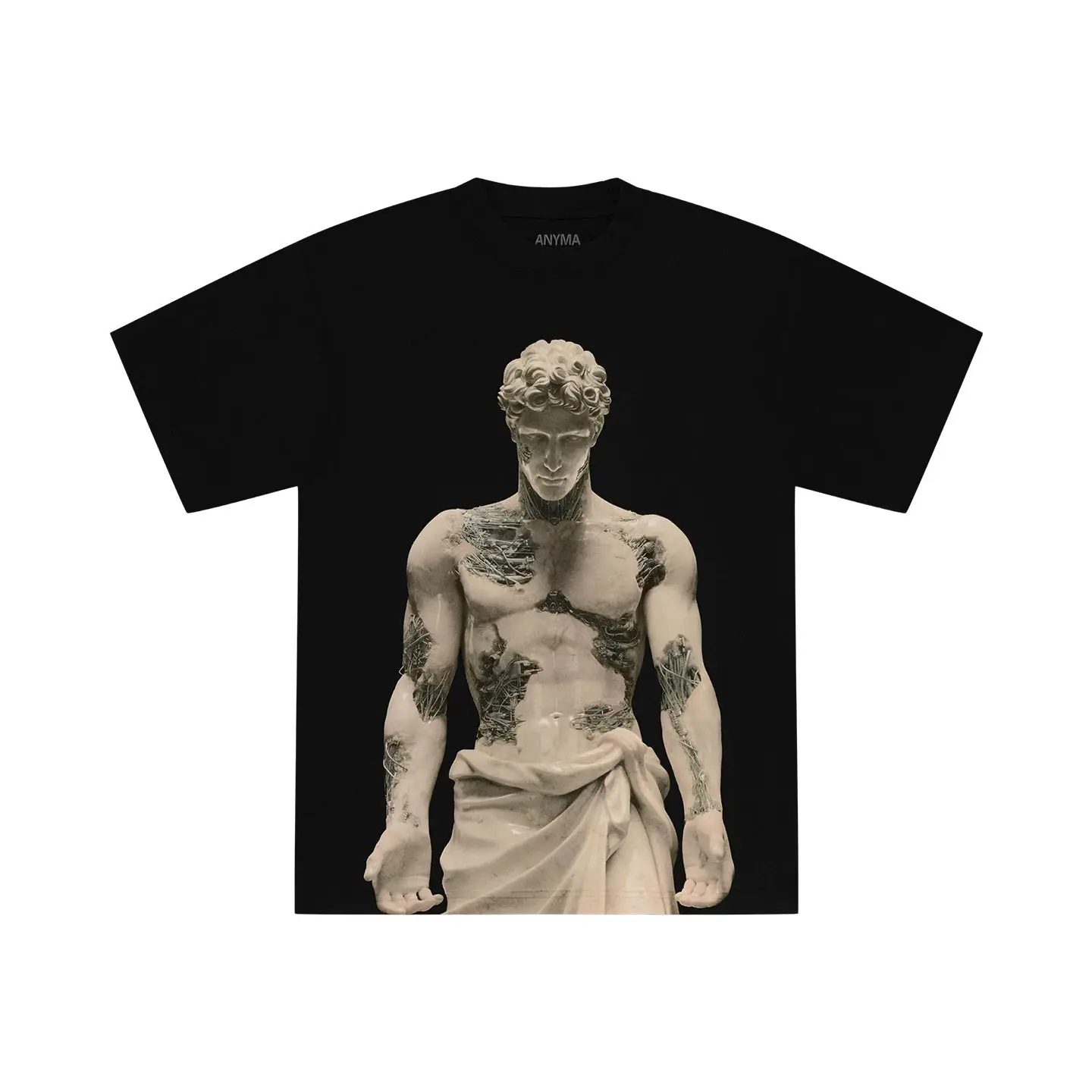 Men's Unisex Oversized Cut Pure Cotton Short Sleeve T-Shirt - All Seasons Distressed Greek Sculpture, Broken Marble Art Classical Man Print Gothic Dark Aesthetic Streetwear Tee
