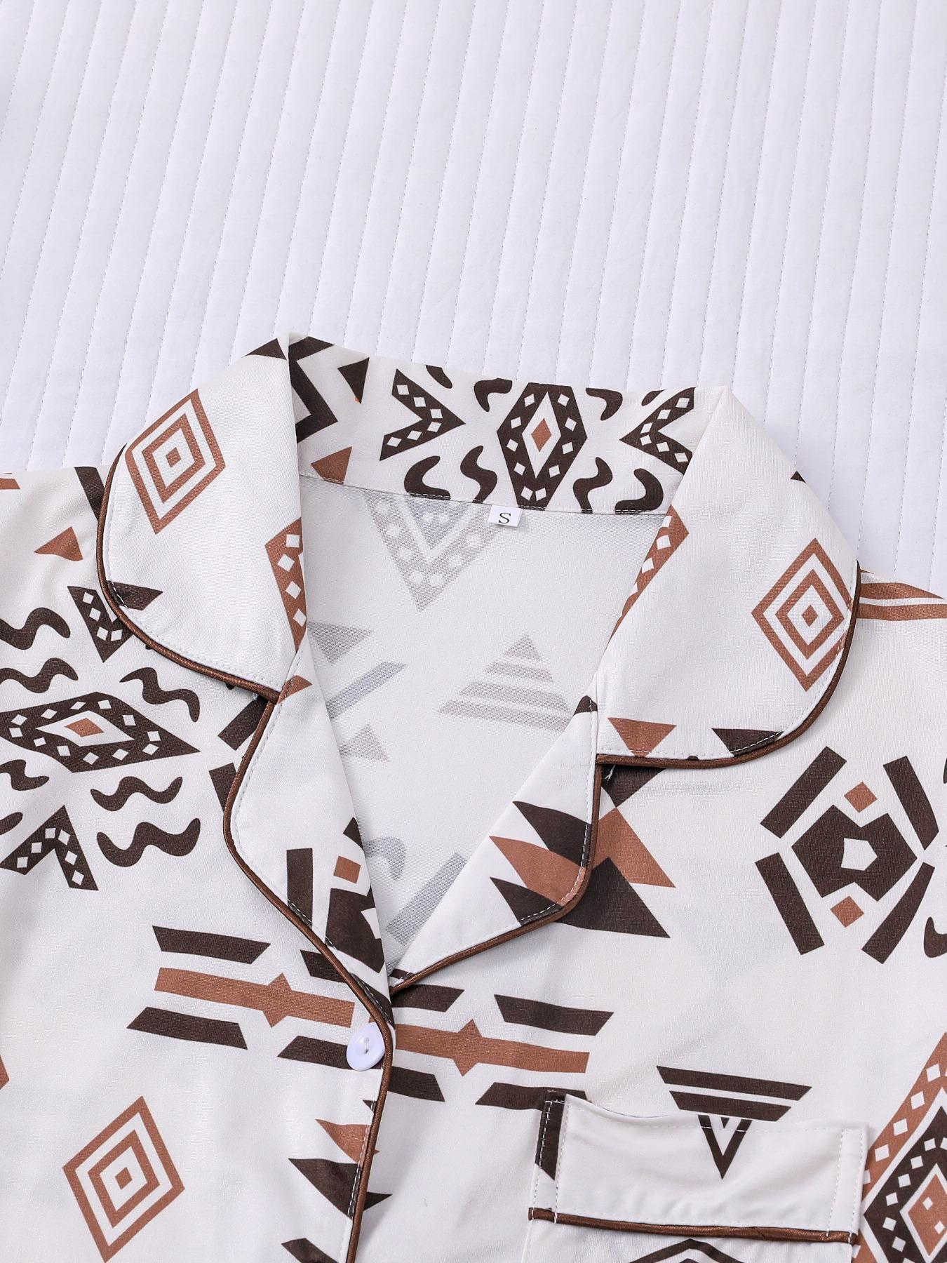 Women's Button Up Shirt & Shorts Pyjama, Casual Comfy Short Sleeve Top & Shorts PJ Set, Ladies Sleepwear for All Seasons, Loungewear, Pajamas