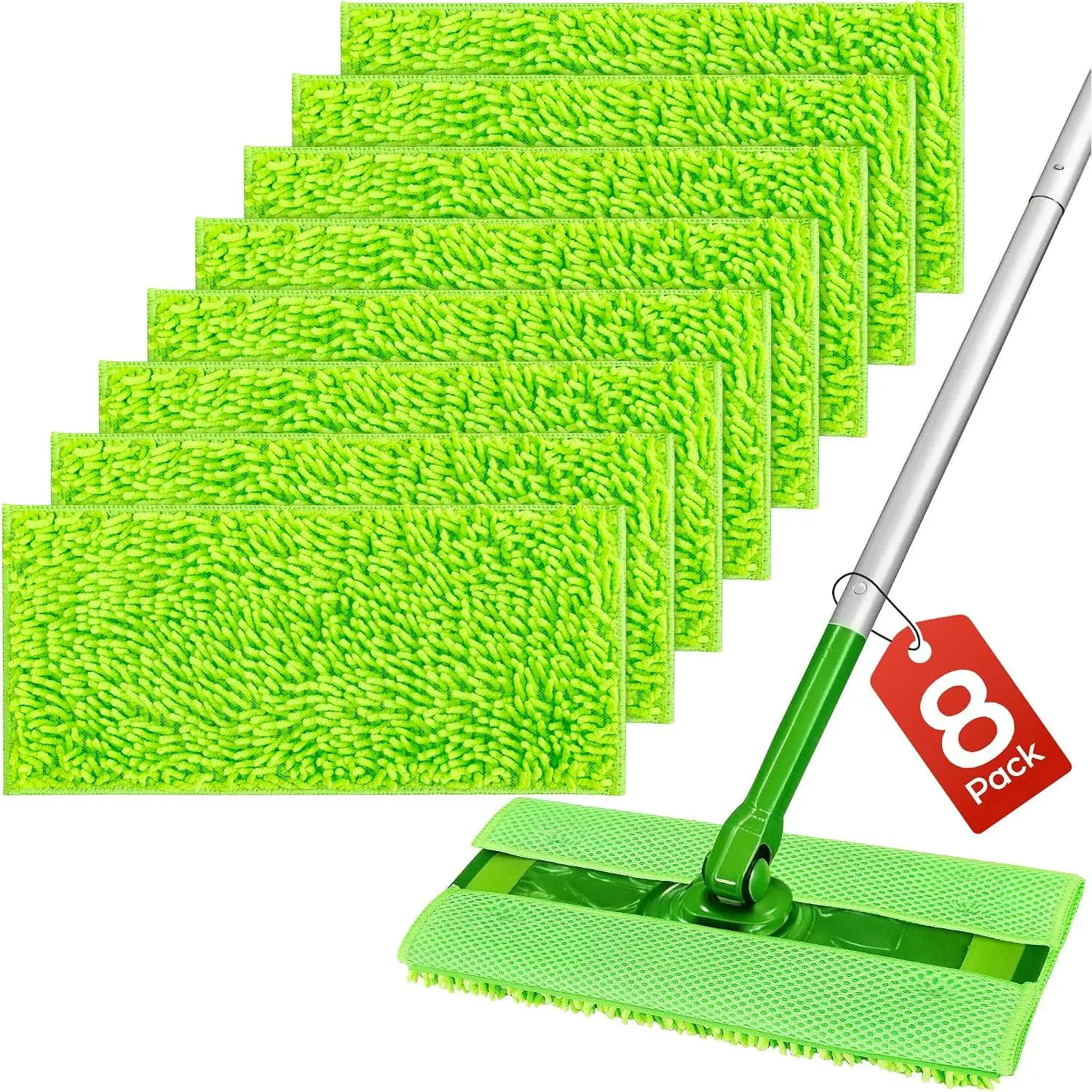 Mop Pads Compatible with  Sweeper and  10-12 inch Flat mops, 8 Pack Washable Wet Dry Mop Refills, Microfiber Mop  Heads for Floor Cleaning