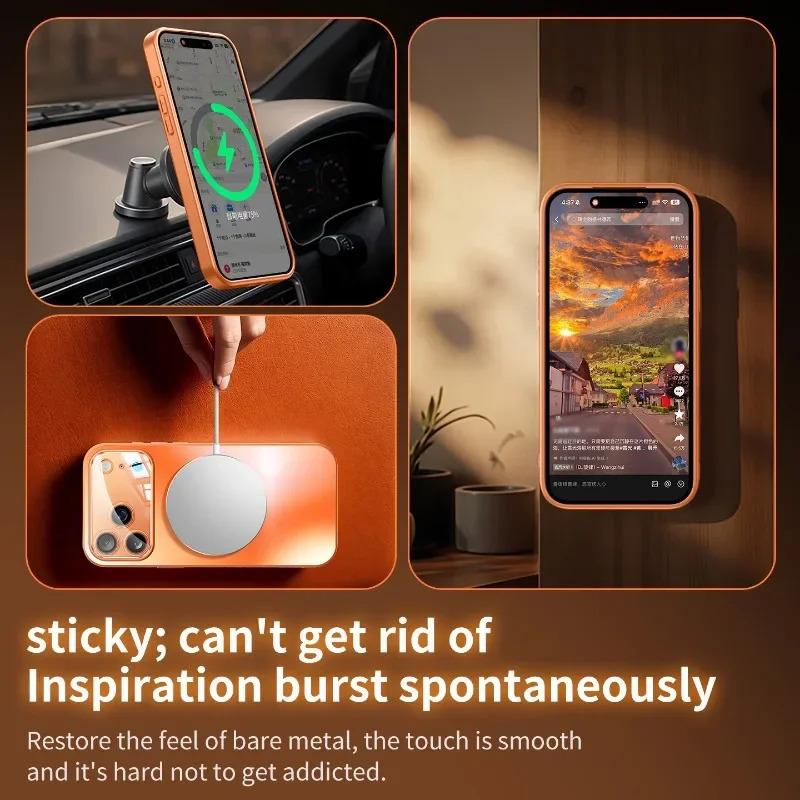 Luxury Matte Magsafe Case For iPhone 17Pro 16 15 14 13 12 ProMax Glass Lens Camera Wireless Charging Protection Cover Protective Smartphone Casing