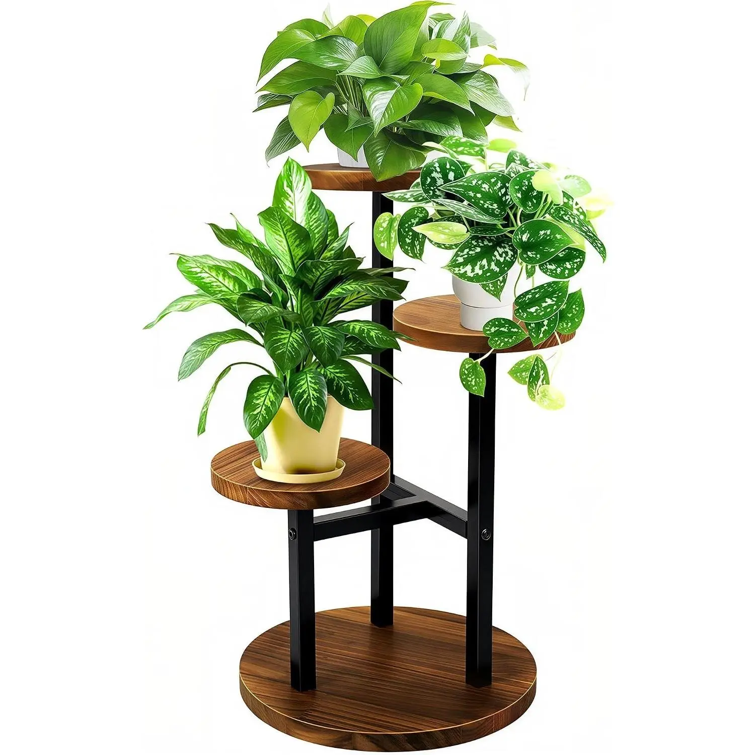 3 Tier Plant Stand Indoor | Metal Wood Plant Stands For Indoor Plants Multiple, Corner Tiered Flower Plants Shelf Stand for Living Room Bedroom, Brown