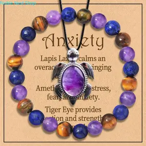 Women's 2-Piece Natural Crystal Jewelry Set, Anxiety Relief Stack Bracelet & Gem Bead Necklace with Affirmation Card, Energy Protection Spiritual Accessory for Daily Wear & Mother’s Day Gifting