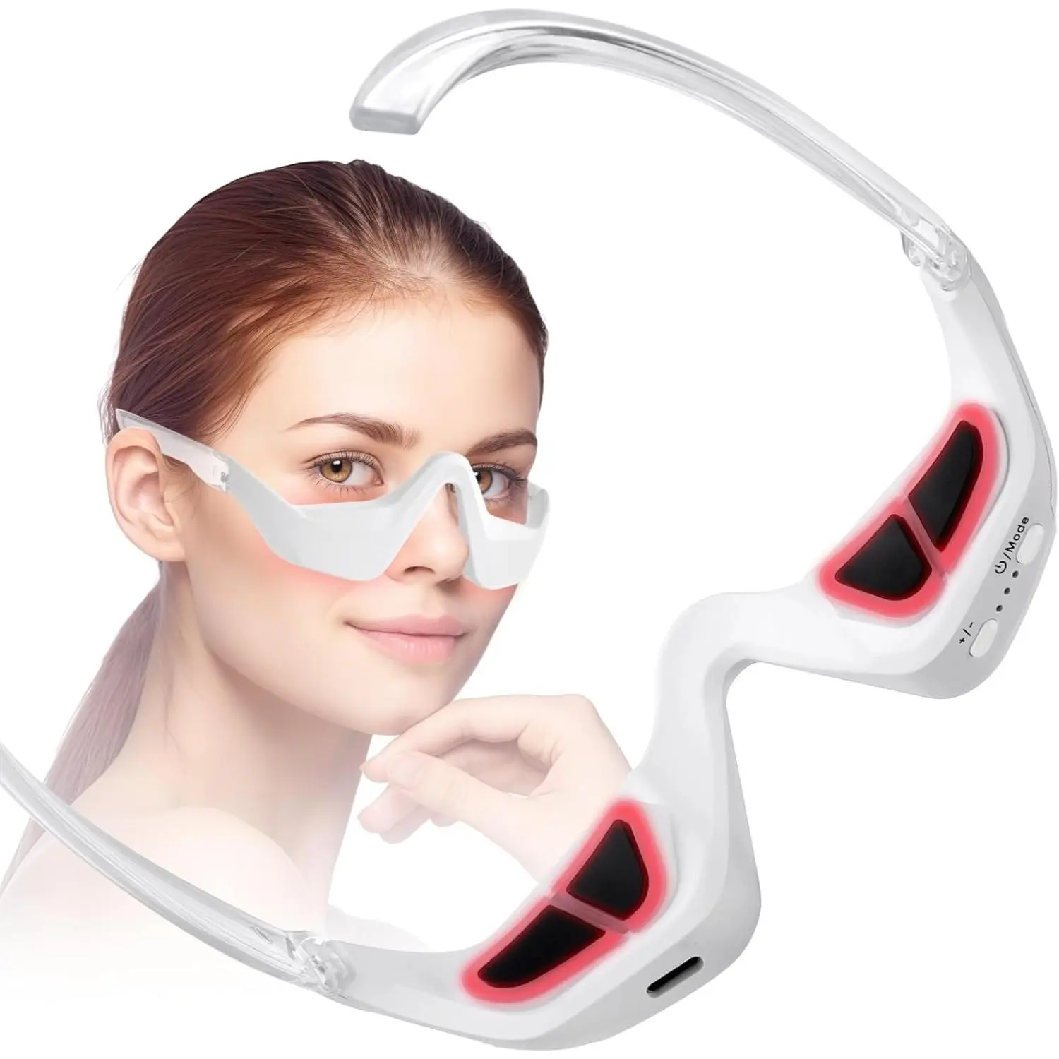 Under Eye Red Light Therapy, 2 Modes 3D Wearable Eye Care Massager, Rechargeable Beauty Glasses Device for Rest, Reading, Travel
