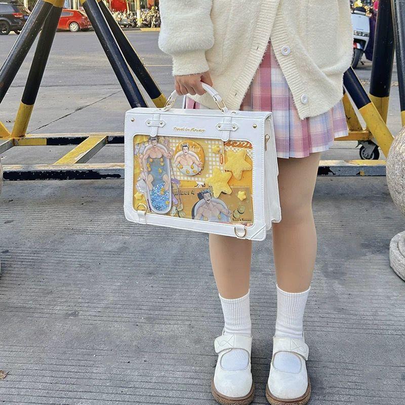 Y2K Preppy Style Large Capacity Ita Backpack Lolita Girl Transparent Fashion DIY Display Shoulder Bag Crossbody Bag Cute Handbag