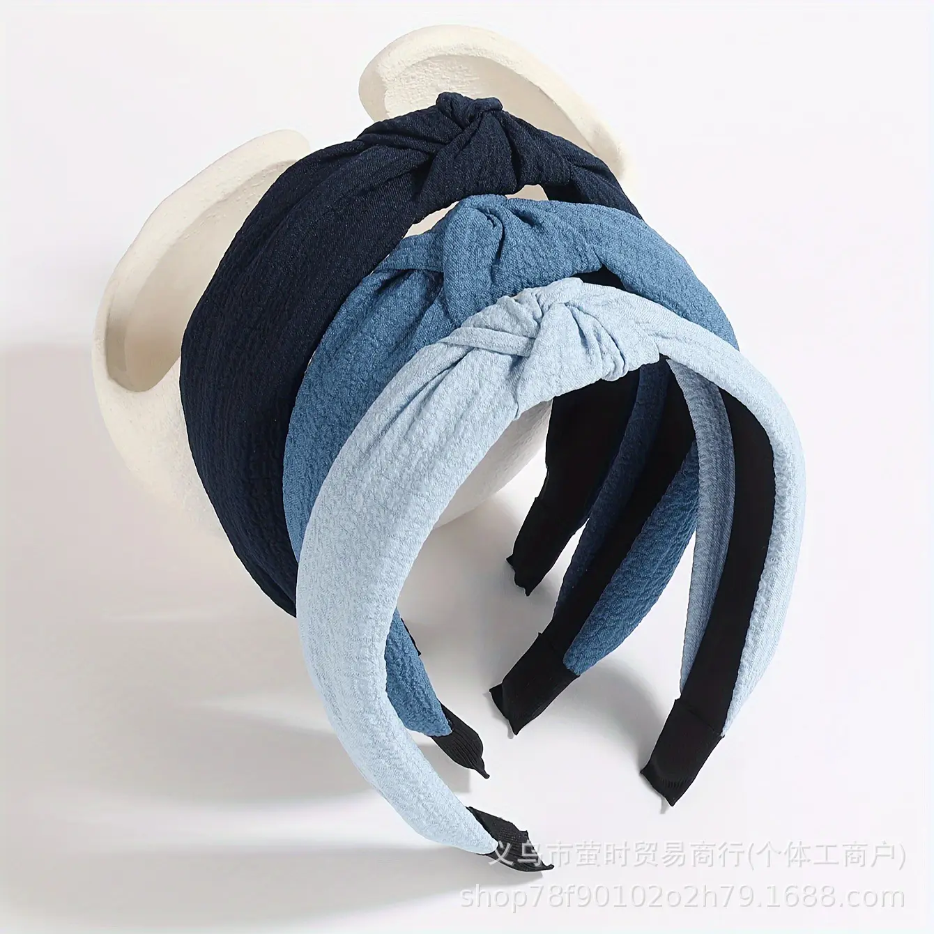 INS Style Knotted Bubble Fabric Headbands Solid Blue Vintage Elegant Hair Bands Minimalist Daily Wear Women Hair Accessories