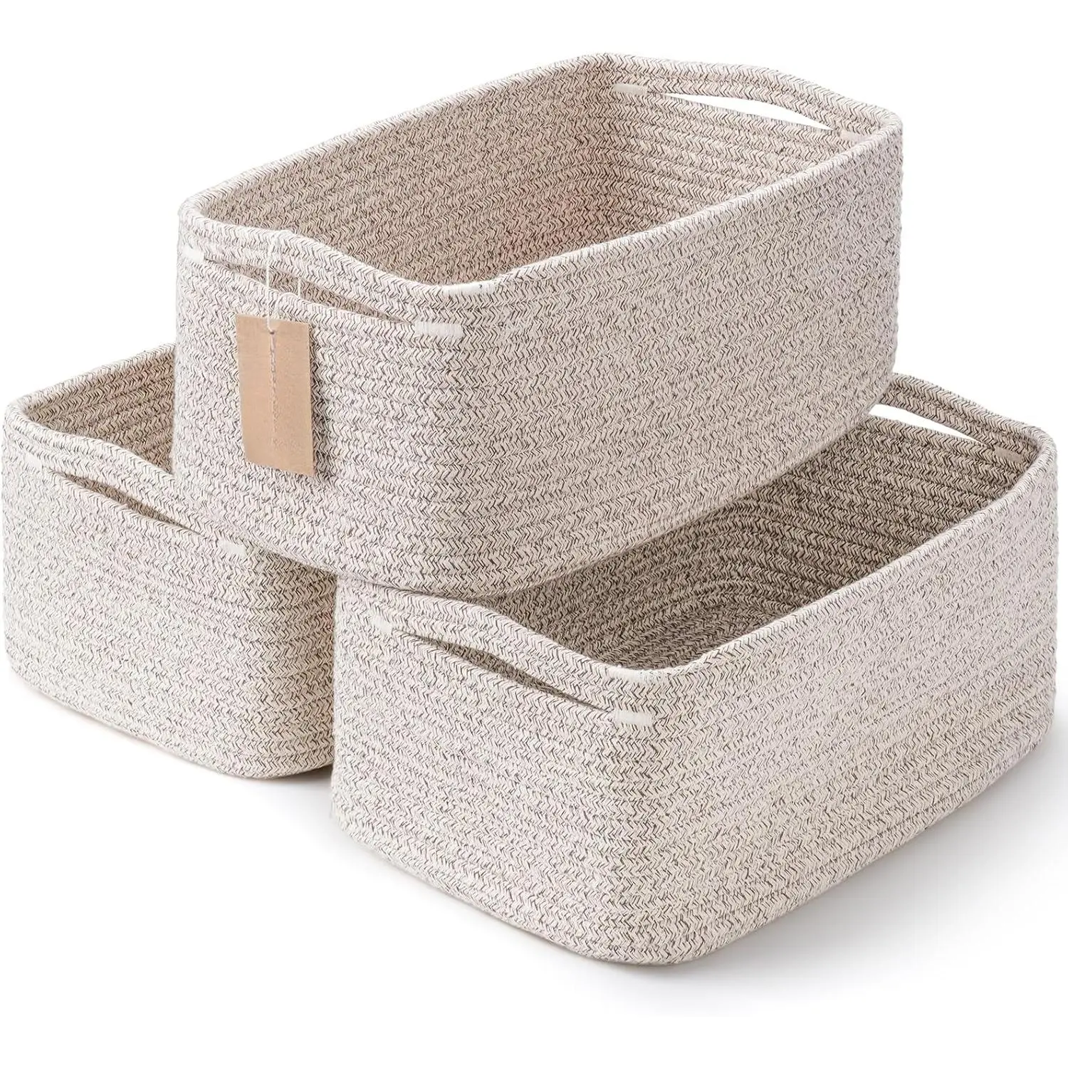 3-Pack Small Storage Baskets  Organizing |   Woven Shelf Toy Basket |   Rope Baskets  Gifts Empty |   Closet Organizer Bins with Handles |   Cube Decorative Box |   11.8*7.8*5.1" |   Mixed brown New model