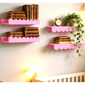 4 count  Book Shelves Floating Scalloped Wall Book Shelves,Scalloped  Shelvess For Wall,Floating Bookshelves,Modern Wavy Wall Shelf, Montessori Style Picture Ledge For  , 16 "