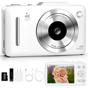 Digital Camera 4K Autofocus Vlogging Camera for Photography with 16X Zoom Anti Shake, 32GB Card, 48MP Compact Portable Point and Shoot Camera for  Boys Girls Teens Beginner(White)