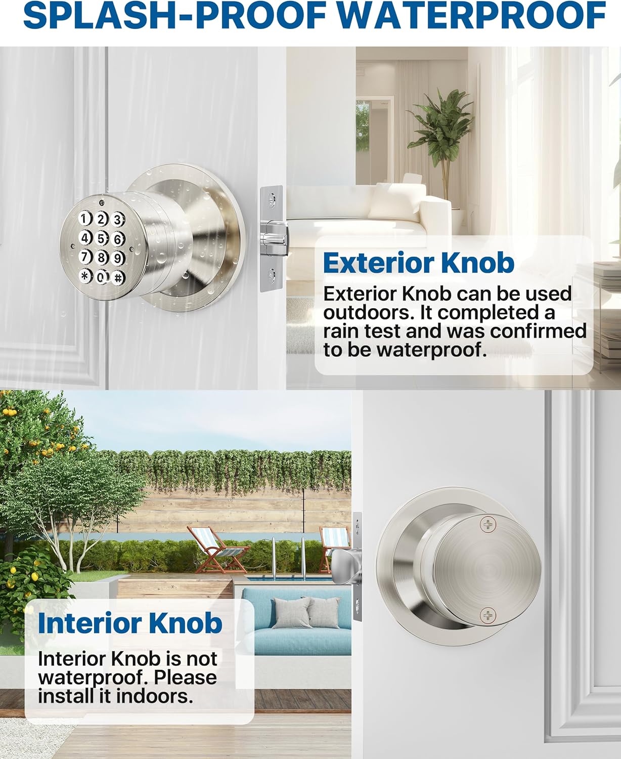 Door Knob with Keypad, Keyless Entry Door Lock for Bedroom, Door Knob with Lock for Front Door Garage  Apartment, Satin Nickel