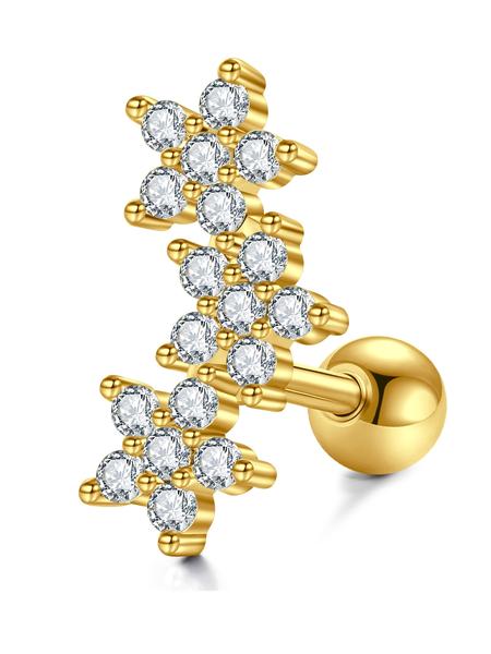 Women's 16 Gauge Cartilage Earrings Stud 3 Flower Cubic Zirconia Design, Hypoallergenic Stainless Steel Dainty Sparkly Daith Conch Tragus Helix Piercing Jewelry for Daily Wear & Party Ear Studs