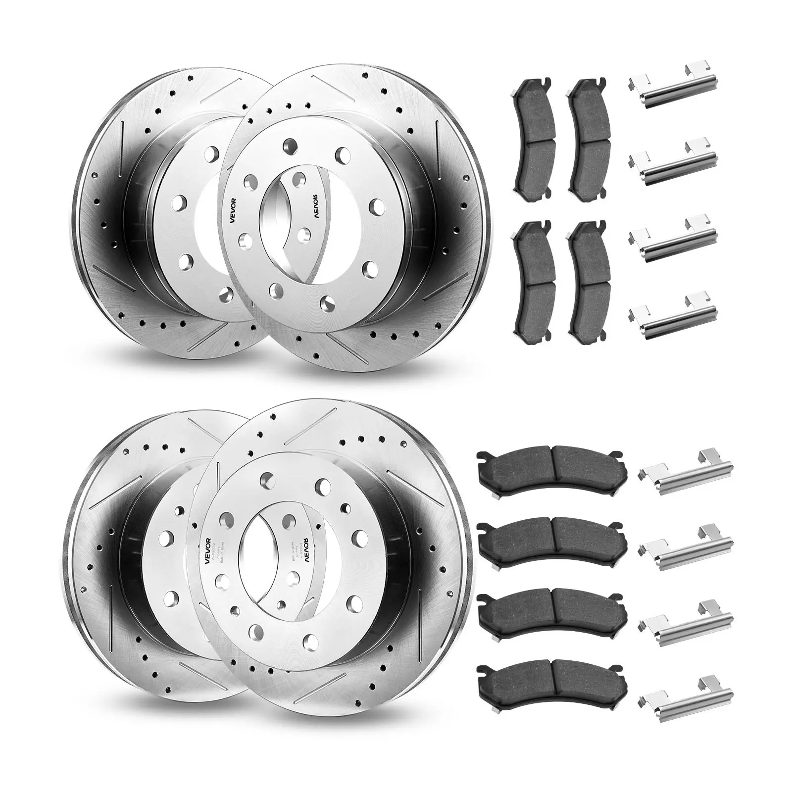 【DealsForYouDays】VEVOR Front and Rear Brake Kit Compatible with 2002-2006 Chevrolet Avalanche 2500 (8 STUD), 2002-2004 Chevrolet Silverado 2500 (Models w/Manual Transmission ONLY), Drilled Slotted Brake Rotors
