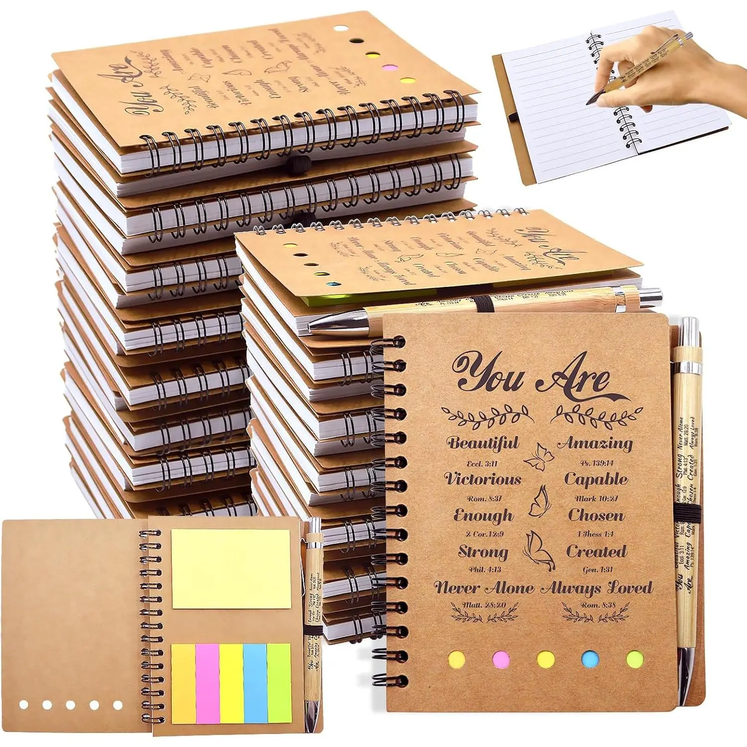 20 count/10 Set Christian Gifts Prayer Journal Set,  Verse Pens & Scripture Small Spiral Notebook, Bulk Inspirational Church Notes Notebook Supplies - Faith Based , Christian Stuff