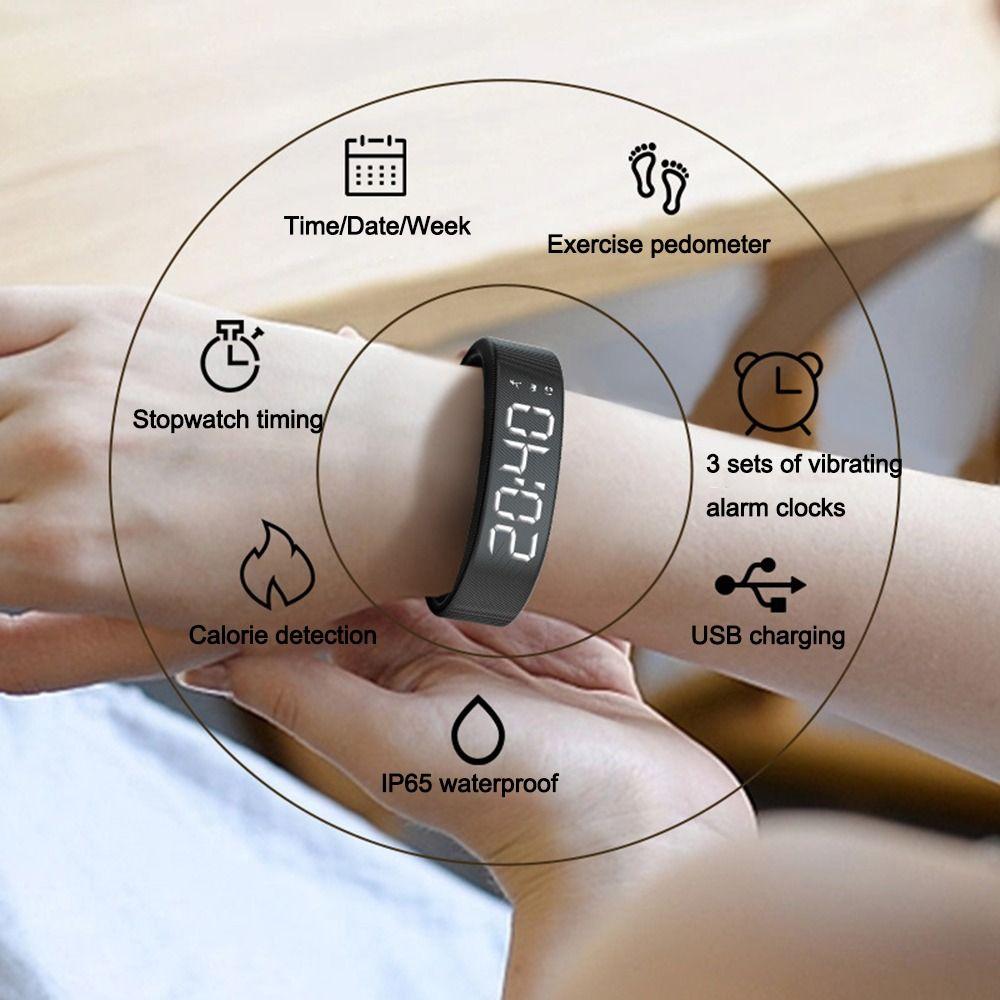 LED Digital Alarm Clock Watch Waterproof Snooze-proof Alarm Bracelet Adjustable with Running Pedometer Fitness Wristbands