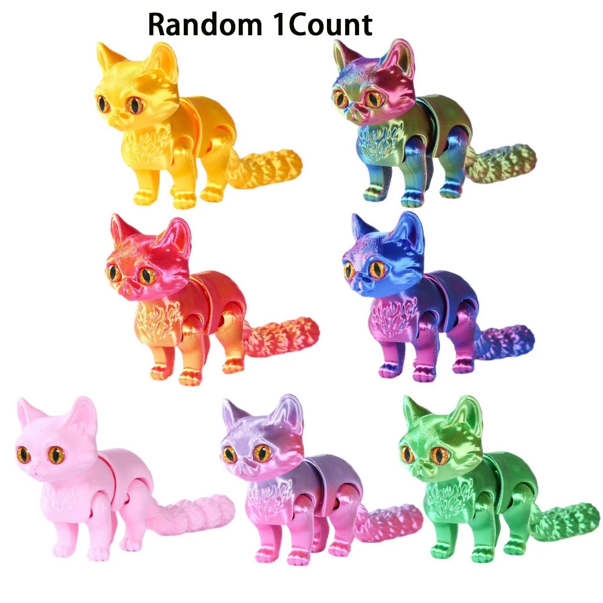 3D Printed Cat Articulated Cat Toy, 3D Print Animal Fidget Toy for Stress Relief, Cute Cat Desktop Pet Decoration
