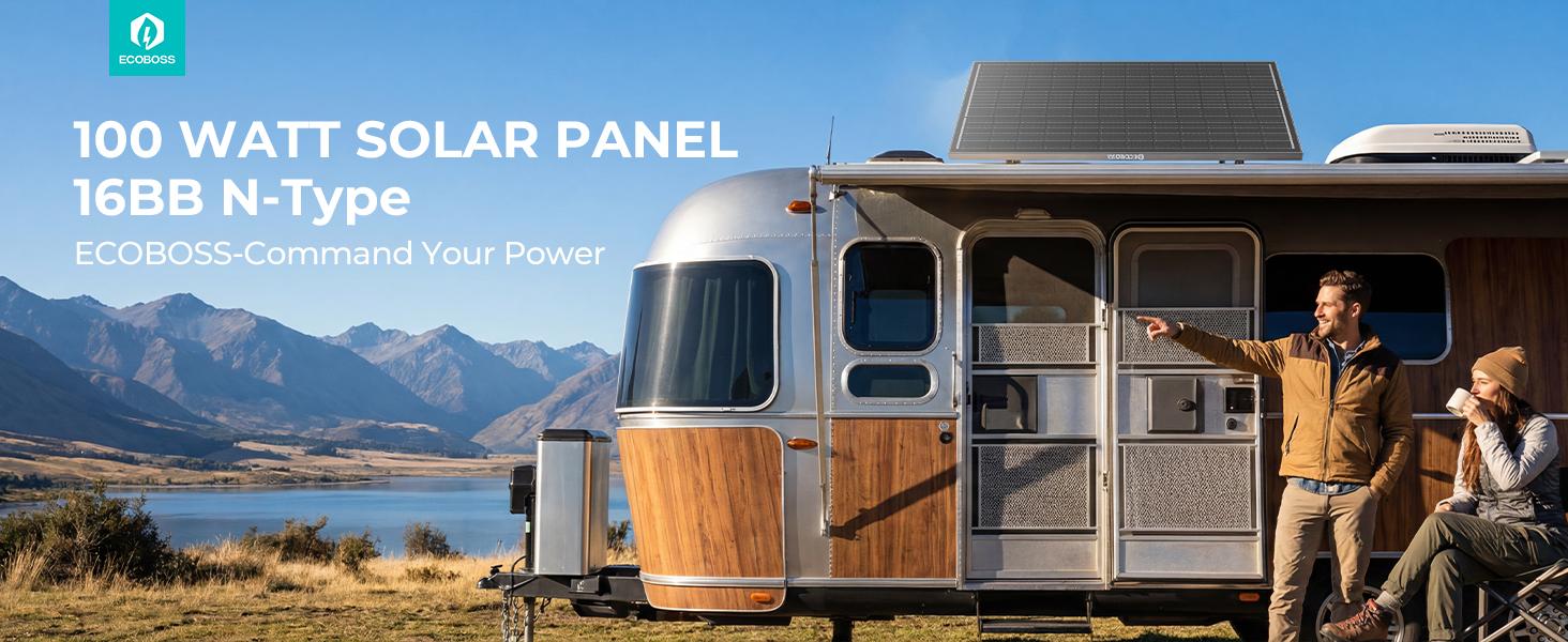 ECOBOSS 100W Solar Panel 12V N-Type 16BB 25.6% High Efficiency Lightweight Monocrystalline for Rooftop Trailer RV & Off-Grid