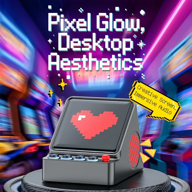 Pixel Screen Bluetooth-compatible Speaker, Long Battery Desktop Audio, TF Card Aux Wireless, APP DIY Pixel Art, 5w Subwoofer, Multi-Device Compatible, Aesthetic