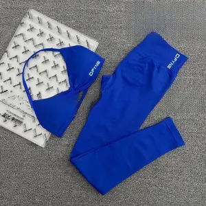 DFYNE Seamless 2 Piece Workout Set | Cross Halter Sports Bra and Leggings, High Waisted Tummy Control Gym Outfit for Women