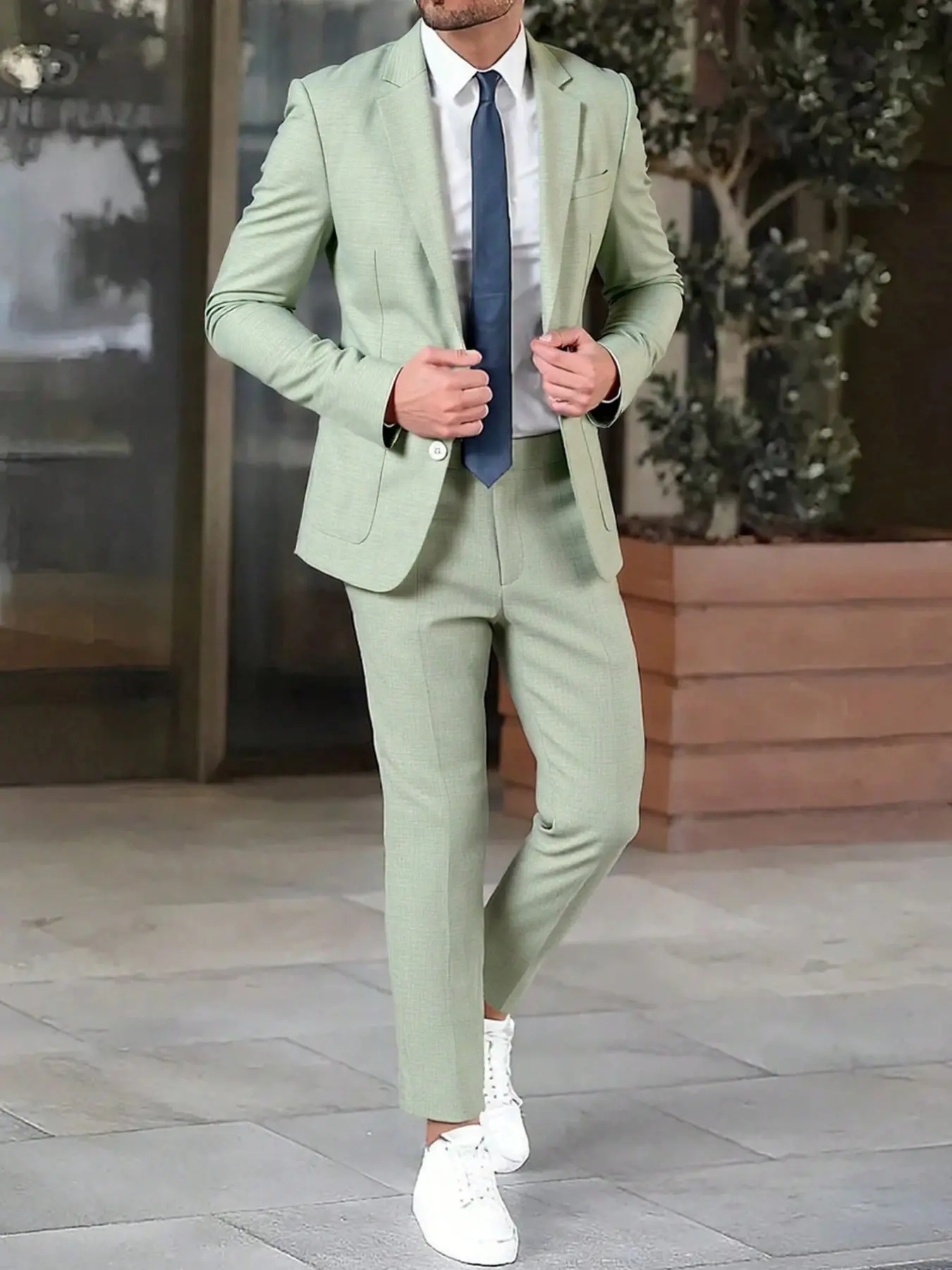 Men's Casual Suit Set, Lightweight Wrinkle-Resistant Breathable Fabric, Soft Texture, Light, Spring Summer, Versatile